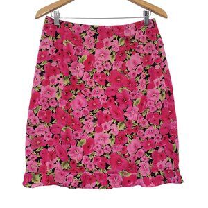 Vintage 90s‎ Floral Pink Skirl Size 12 Womens Rufffle Hem USA Cottagecore Grunge